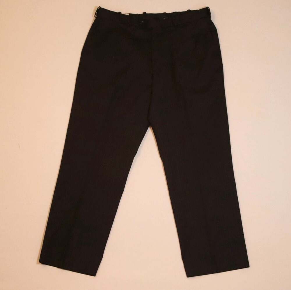 Perfect Traveler by CTR Clothing Men's Black Pinstripe Wool Blend Dress Trousers